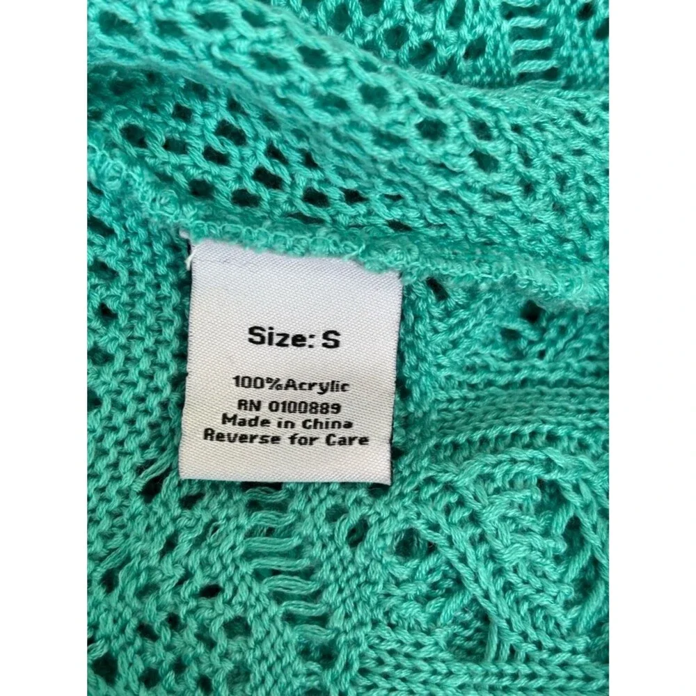 Keren Hart Crochet Open-Front Vest in Teal Women’s S - Picture 5 of 7